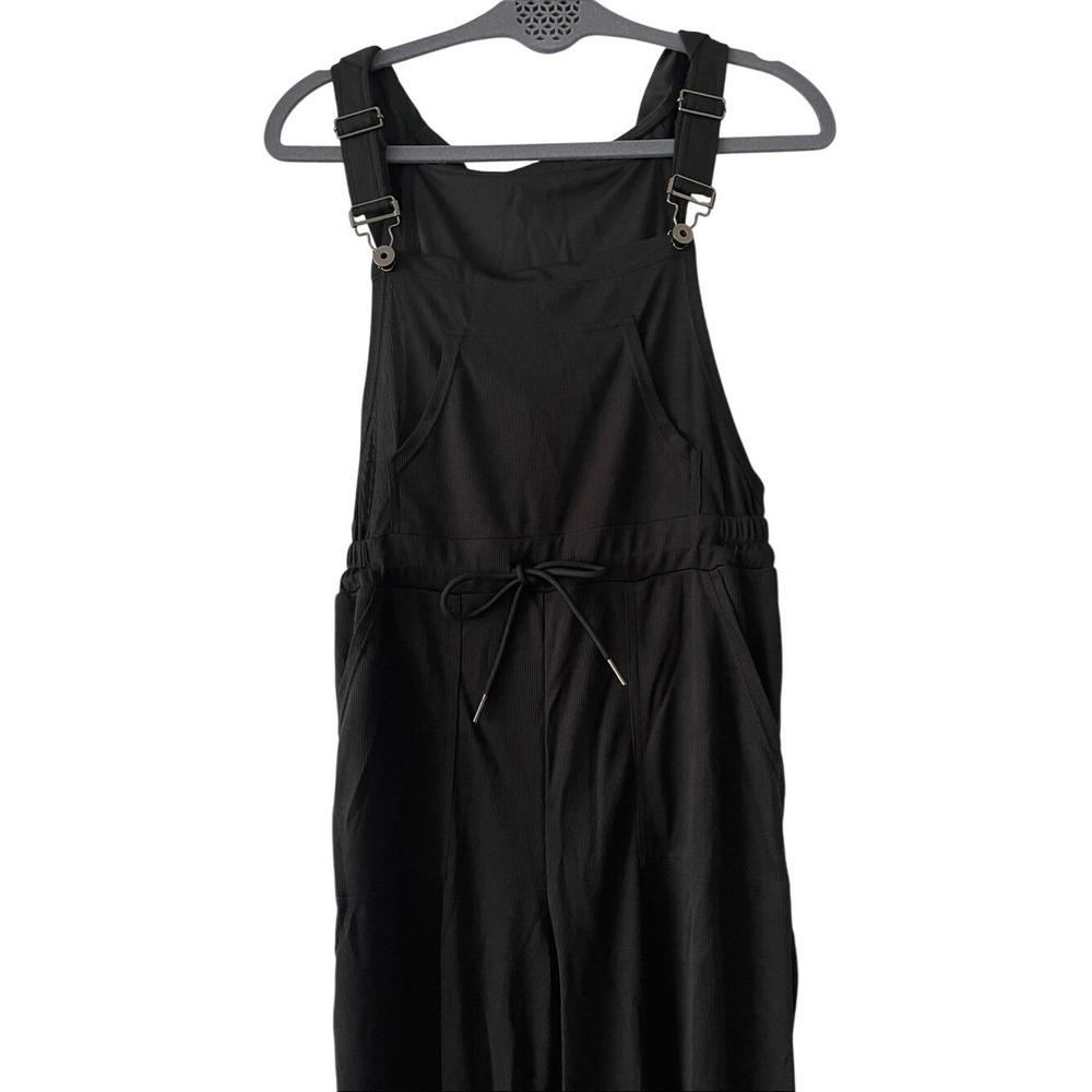 Halara Mini Waffle Black Hooded Overalls Jumpsuit XS NWT
